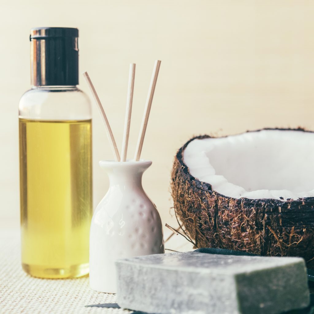 "Exotic coconut perfume bottle from a homemade summer perfume collection"

